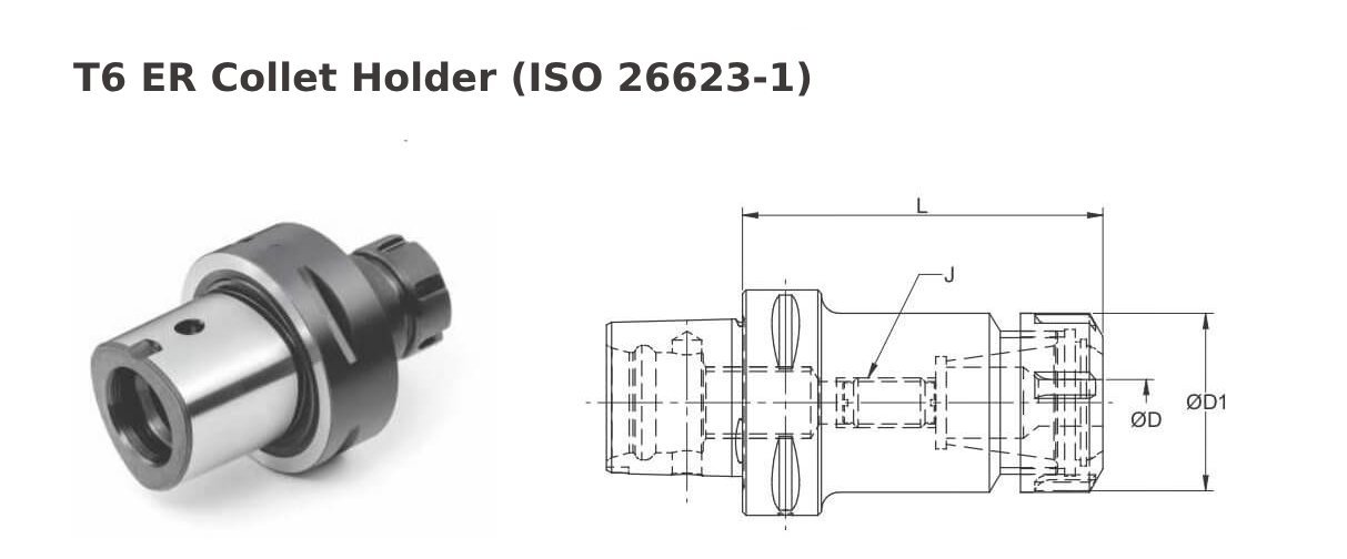 Polygonal Shank T6 ER25 060 ER Collet Holder (Balanced to G2.5 25000 RPM) (ISO 26623-1) (Compatible with Capto® Style C6)